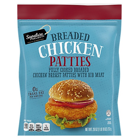 slide 1 of 1, Signature Select Breaded Chicken Patties Chicken Breast Patties With Rib Meat Frozen, 26 oz