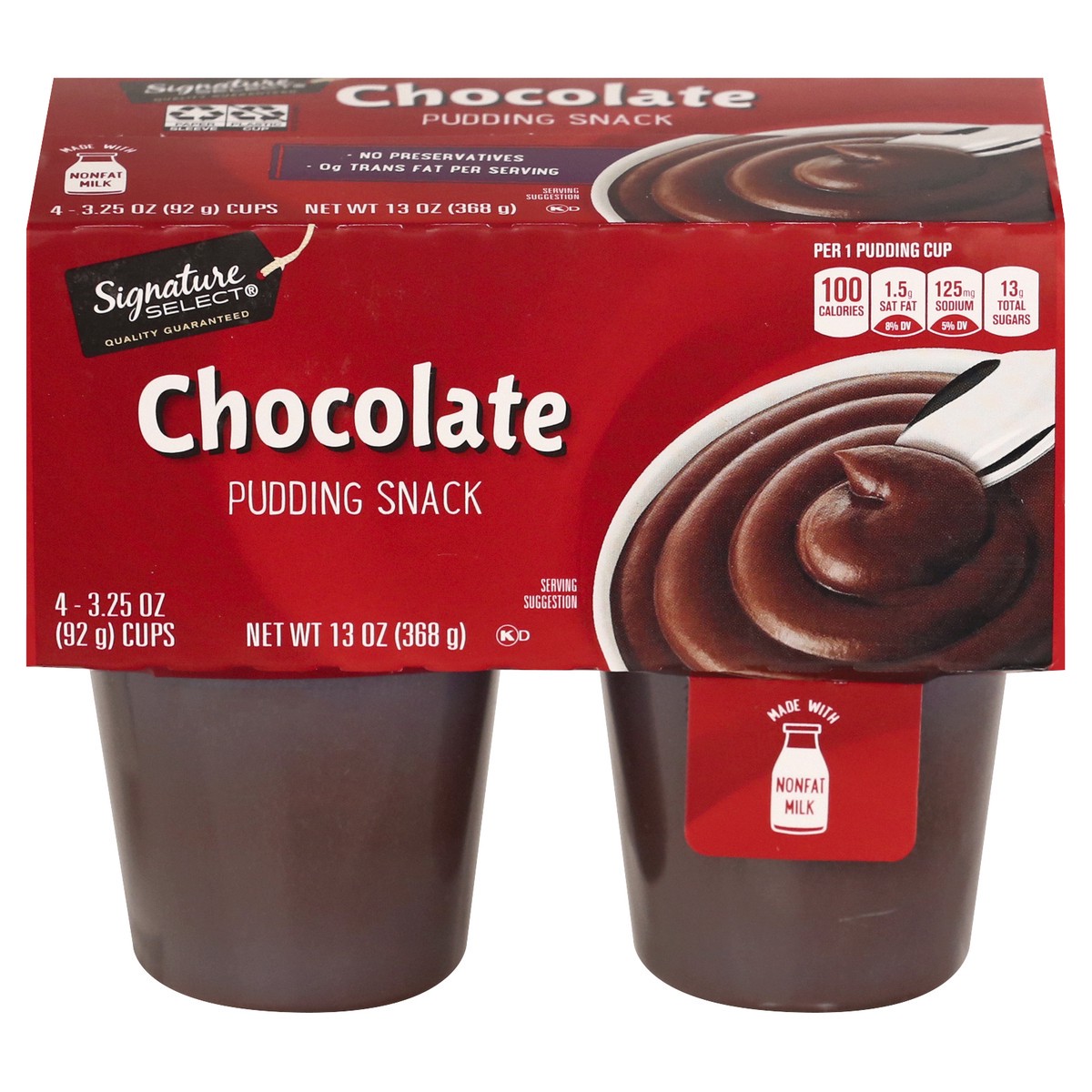 slide 1 of 9, Signature Select Chocolate Pudding Snack 4 ea, 4 ct; 3.25 oz