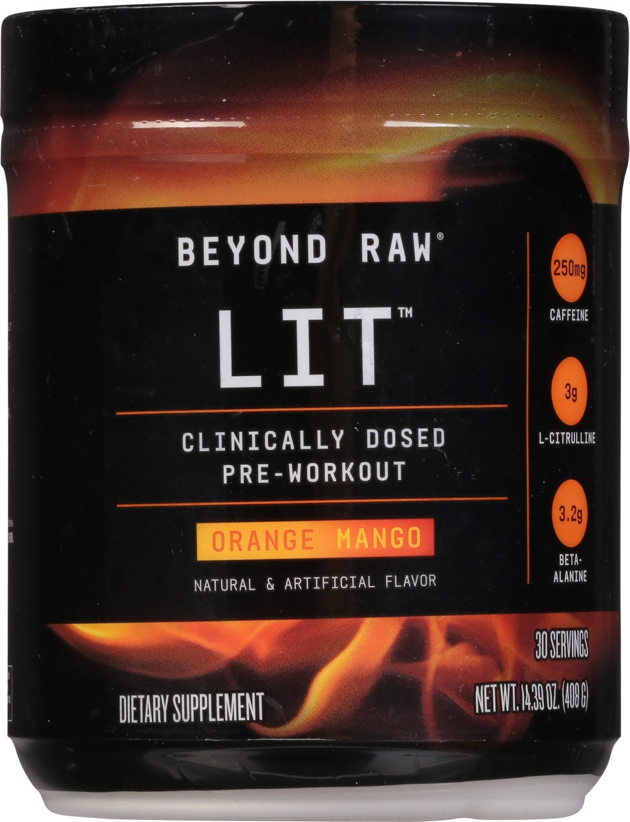 slide 5 of 9, Beyond Raw LIT Orange Mango Pre-Workout 14.39 oz, 14.39 oz