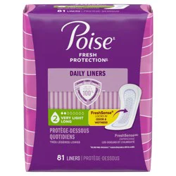 Poise Daily Liners, Incontinence Panty Liners, 2 Drop Very Light Absorbency, Long Length, 81 Count of Pantiliners