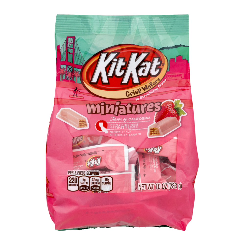 slide 1 of 5, KIT KAT Crisp Wafers Miniatures Strawberry, 10 oz