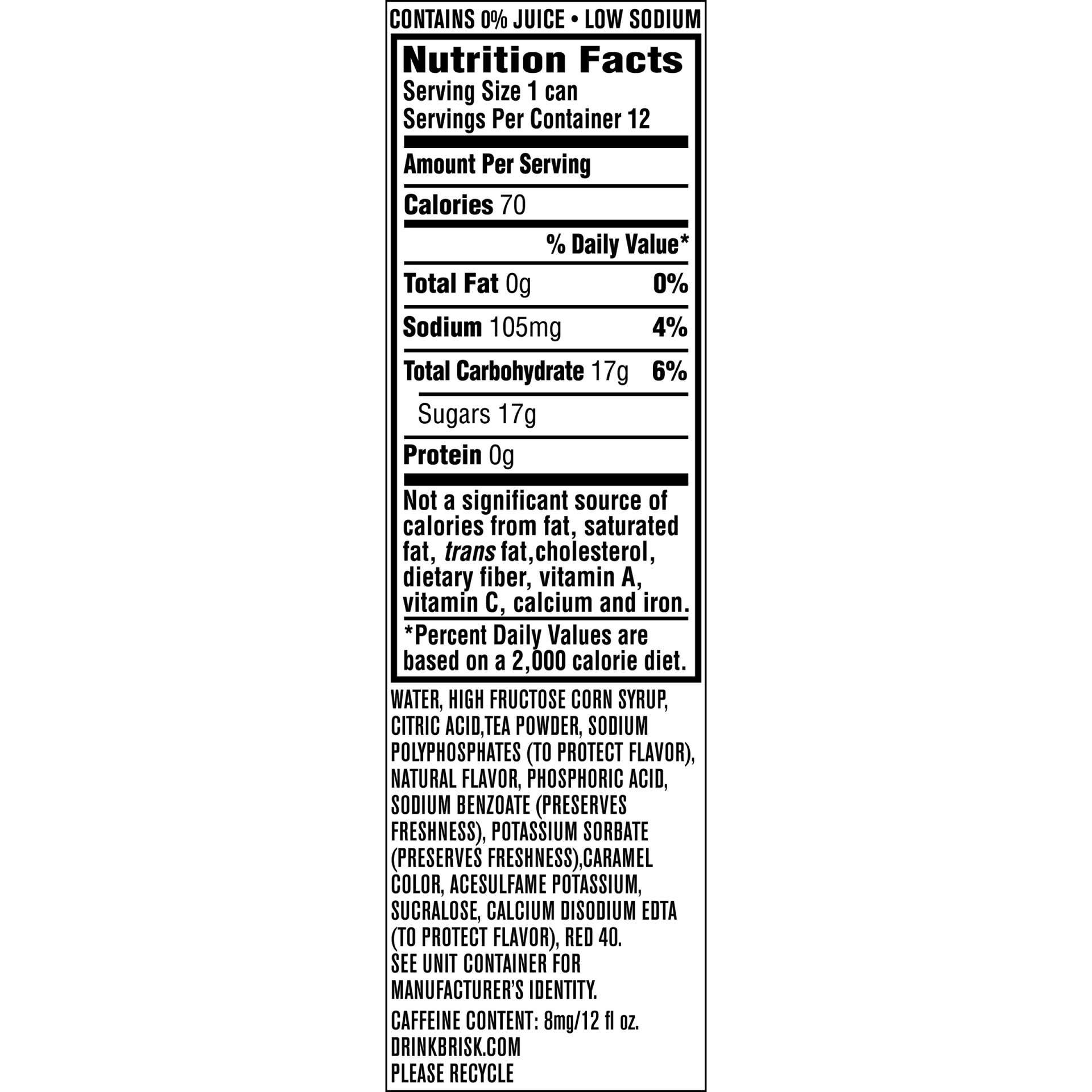 slide 3 of 3, Brisk Iced Tea Lemon 12 Fl Oz 12 Count, 12 ct