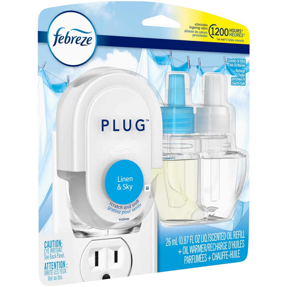 slide 2 of 2, Febreze Plug Linen And Sky Scented Oil Refill And Oil Warmer, 0.88 fl oz