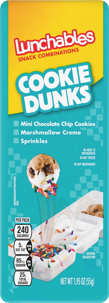 slide 1 of 6, Lunchables Cookie Dunks Snack Pack with Mini Chocolate Chip Cookies, Marshmallow Creme & Sprinkles, 1.95 oz Tray, 1.95 oz