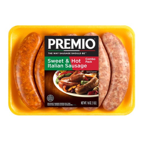 slide 1 of 1, Premio™ sweet & hot Italian sausage combo pack, 16 oz