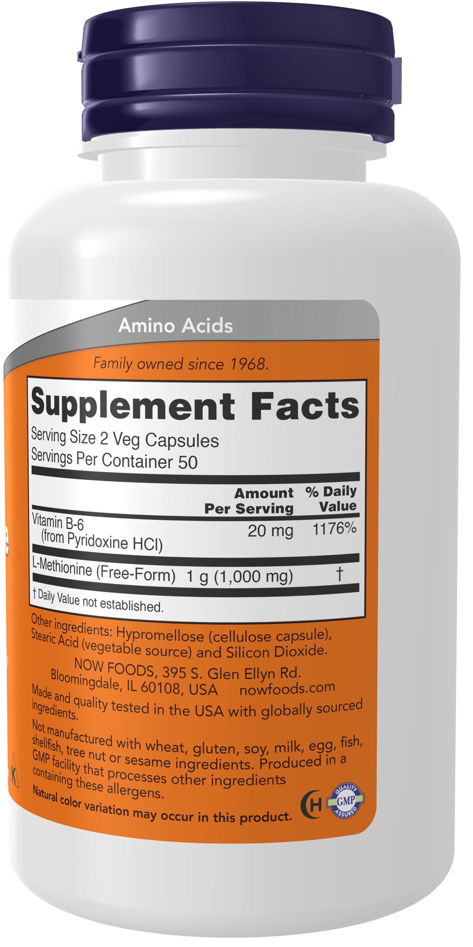 slide 2 of 4, NOW L-Methionine 500 mg - 100 Veg Capsules, 1 ct