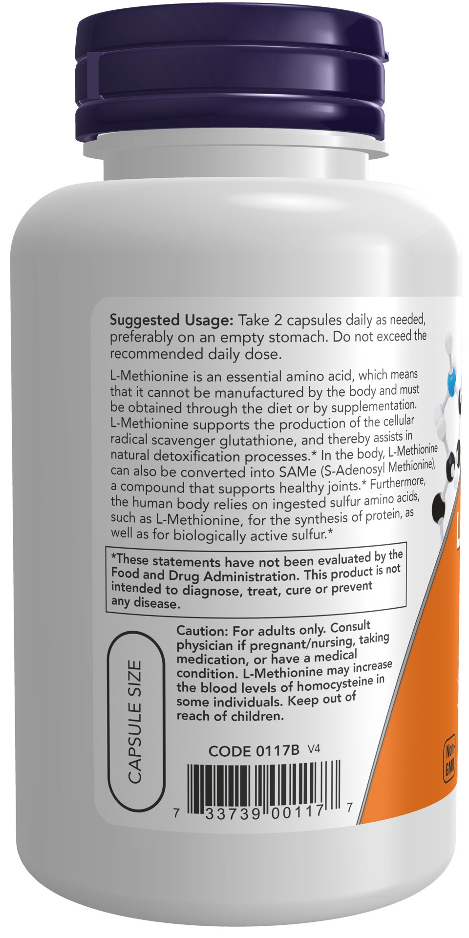 slide 4 of 4, NOW L-Methionine 500 mg - 100 Veg Capsules, 1 ct