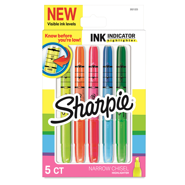 slide 1 of 1, Sharpie Ink Indicator Stick Highlighters, Chisel Tip, Assorted Fluorescent, 5 ct