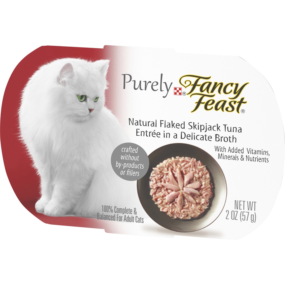 slide 3 of 9, Fancy Feast Natural Flaked Skipjack Tuna Entree Wet Cat Food Tray, 2 oz