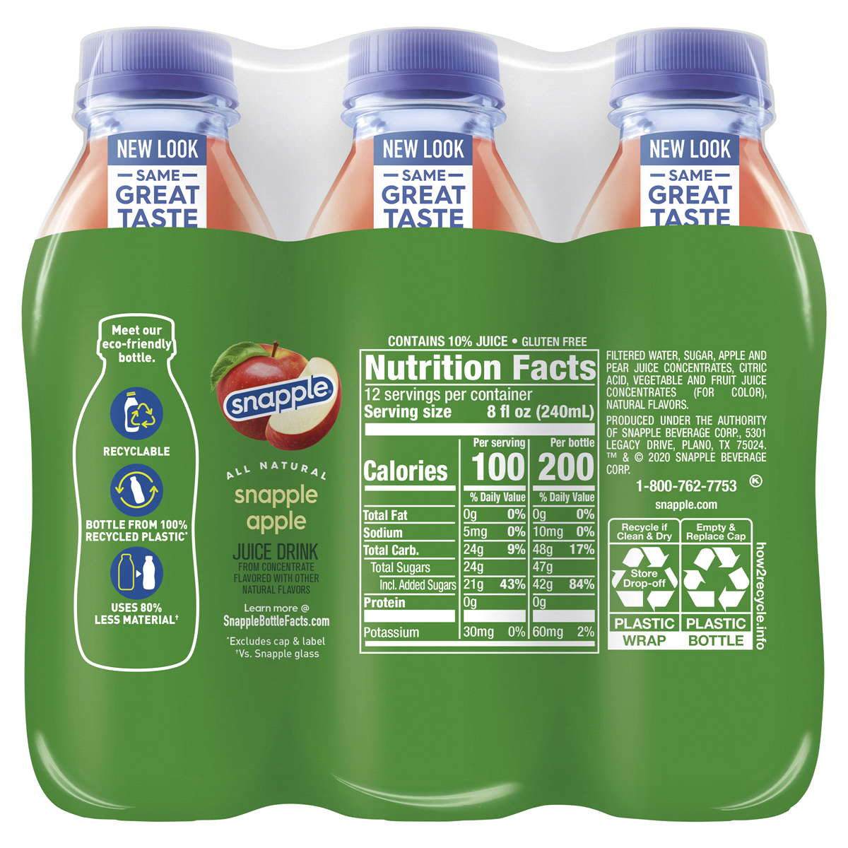 slide 15 of 21, Snapple Apple Juice Drink, 16 fl oz recycled plastic bottle, 6 pack - 6 ct, 6 ct