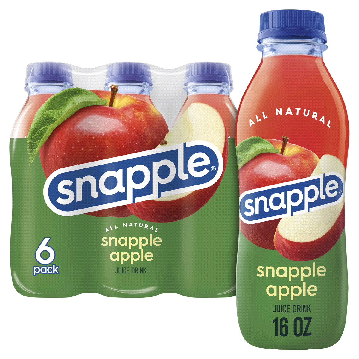 slide 1 of 21, Snapple Apple Juice Drink, 16 fl oz recycled plastic bottle, 6 pack - 6 ct, 6 ct