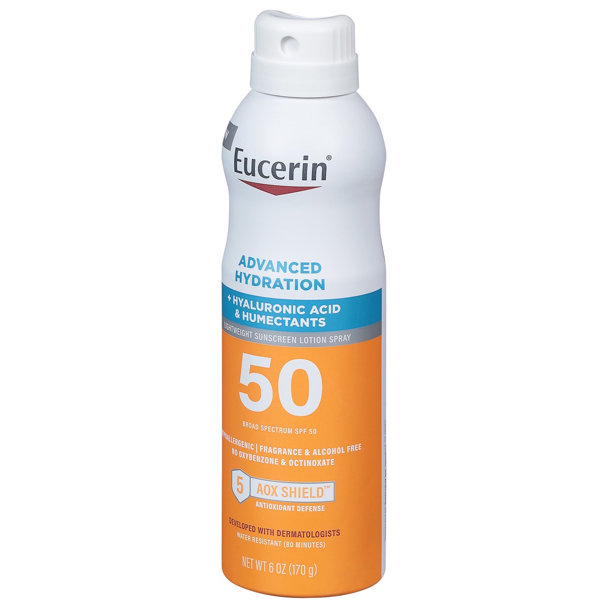 slide 2 of 9, Eucerin Broad Spectrum SPF 50 Advanced Hydration Lightweight Sunscreen Lotion Spray 6 oz, 50 ct; 6 oz