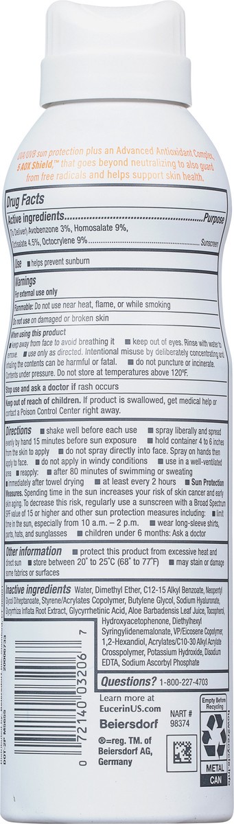 slide 3 of 9, Eucerin Broad Spectrum SPF 50 Advanced Hydration Lightweight Sunscreen Lotion Spray 6 oz, 50 ct; 6 oz