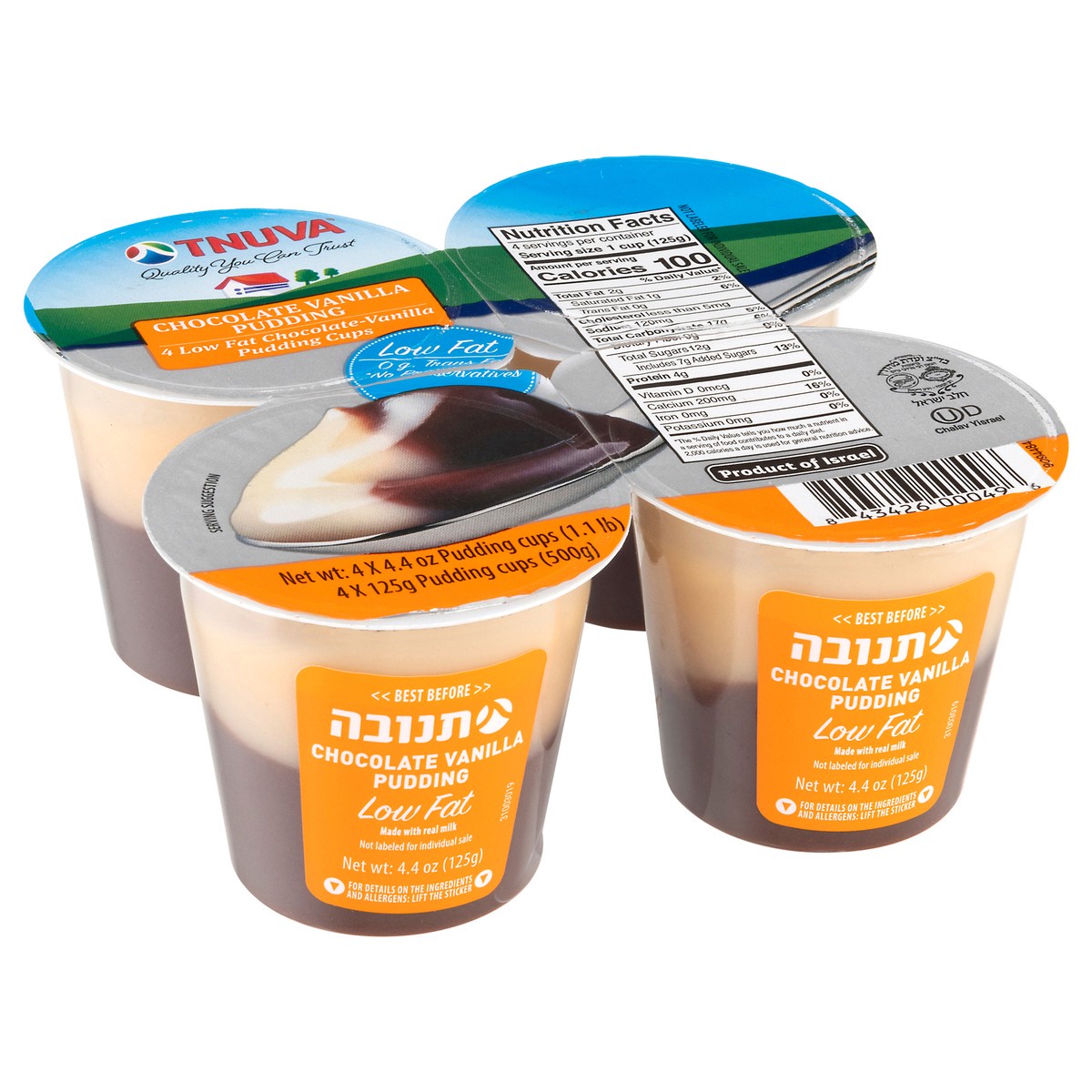 slide 2 of 4, Tnuva Karlo Chocolate Vanilla Pudding, 4 oz