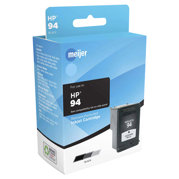 slide 1 of 1, Meijer Brand Remanufactured Ink Cartridge, replacement for HP 94 Inkjet Cartridge, Black, 1 ct