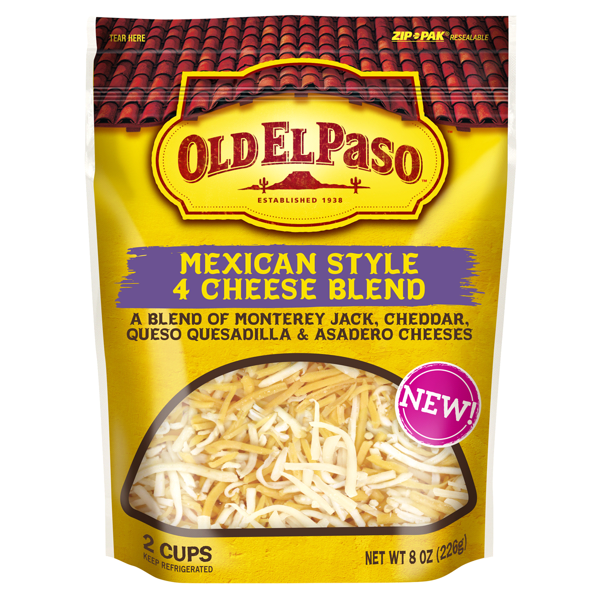 slide 1 of 1, Old El Paso Mexican Style 4 Cheese Blend Shredded Cheese, 8 oz