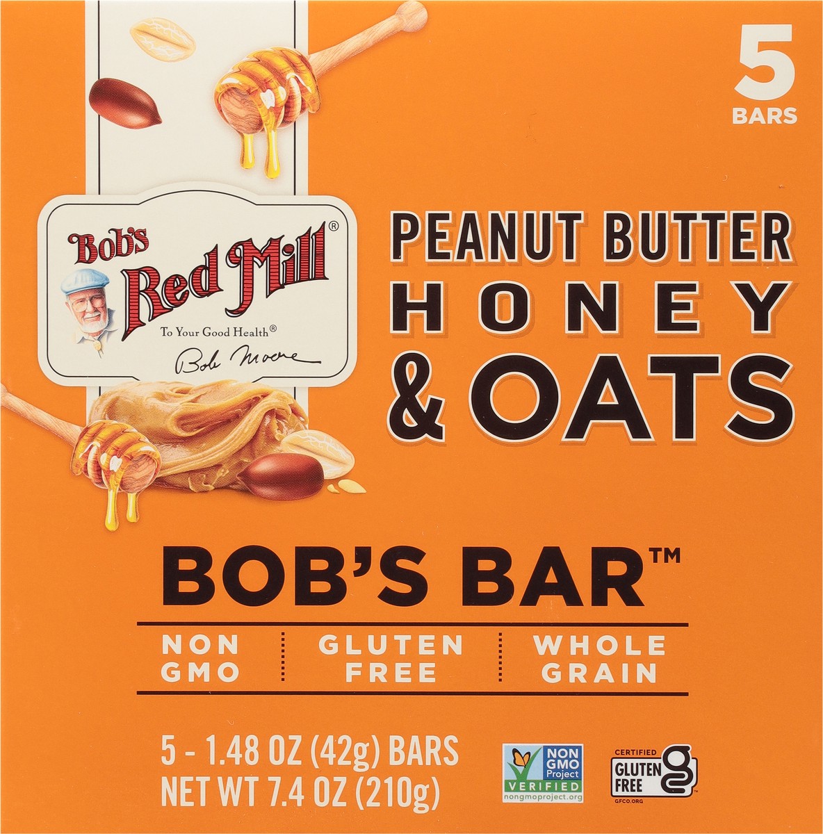 slide 8 of 13, Bob's Red Mill Peanut Butter Honey & Oats Bob's Bar 5 - 1.48 oz Bars, 5 ct
