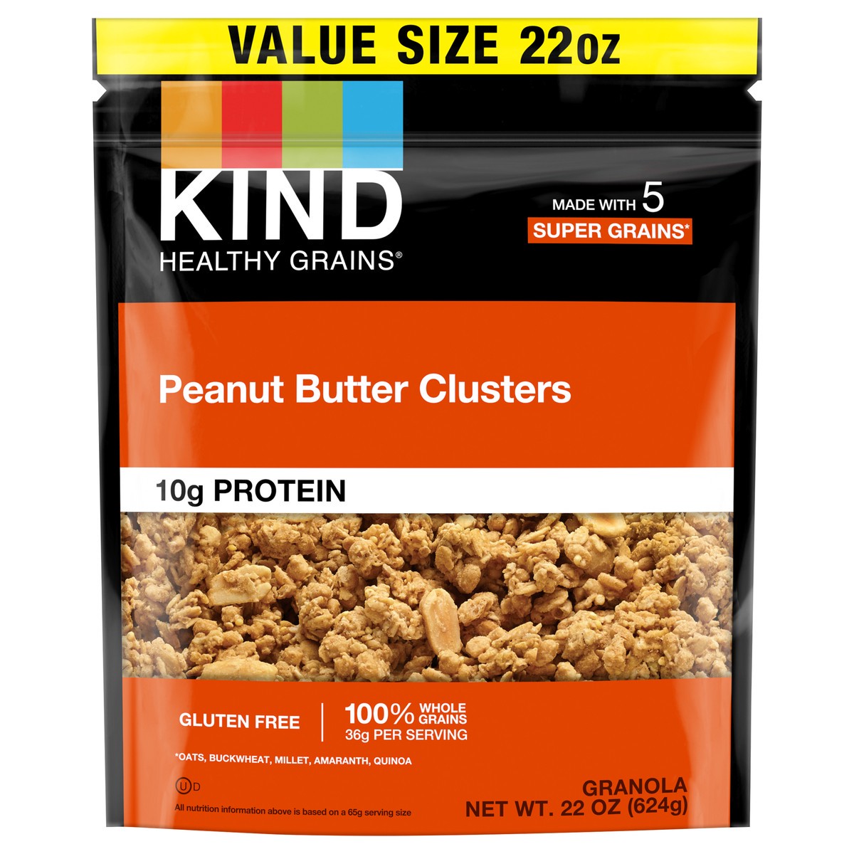 slide 1 of 4, KIND HEALTHY GRAINS Granola, Healthy Snack, Peanut Butter Granola Clusters, Snack Mix 22 OZ, 22 oz