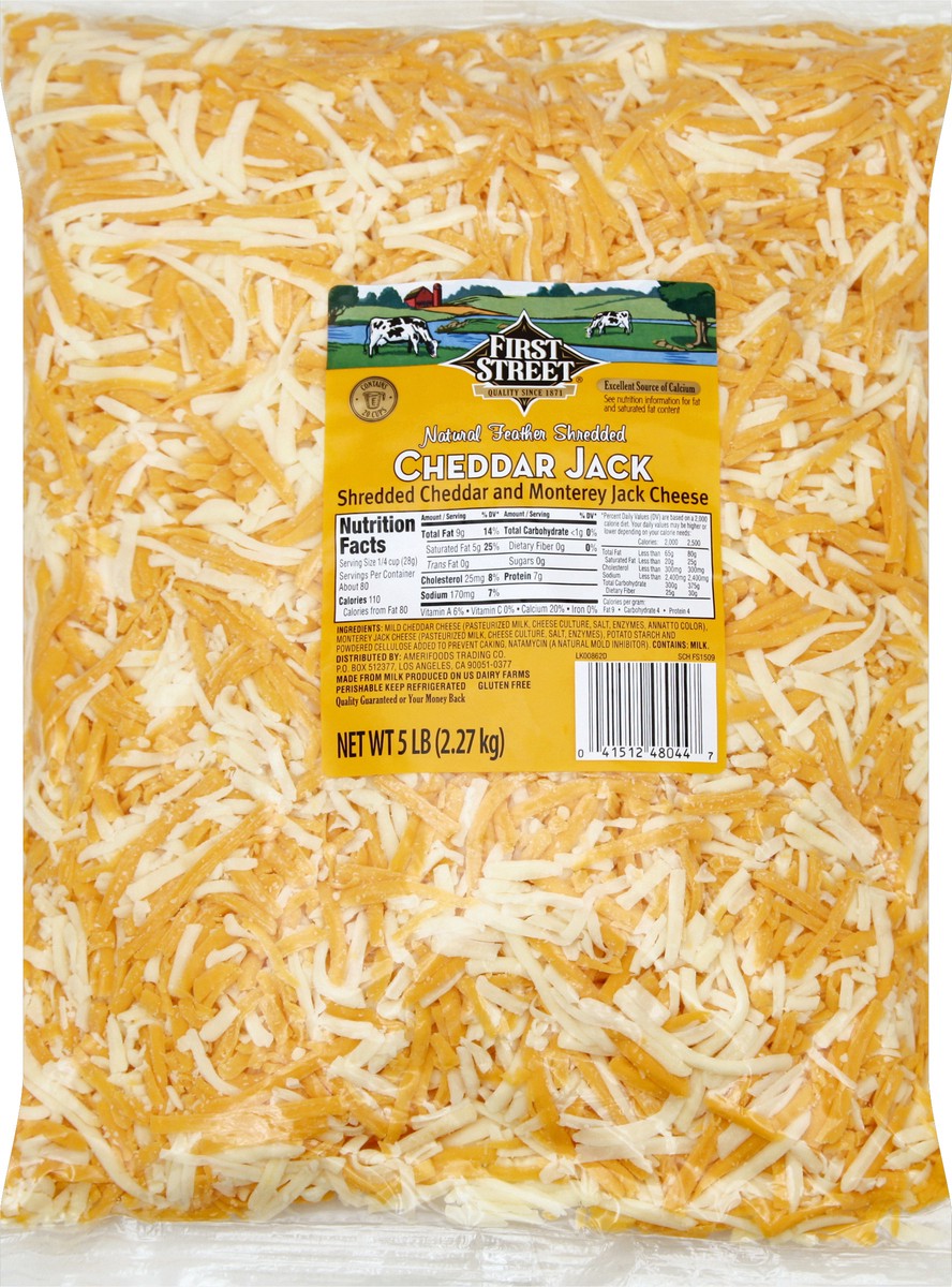 slide 2 of 6, First Street Shredded Cheddar Jack Cheese, 5 lb