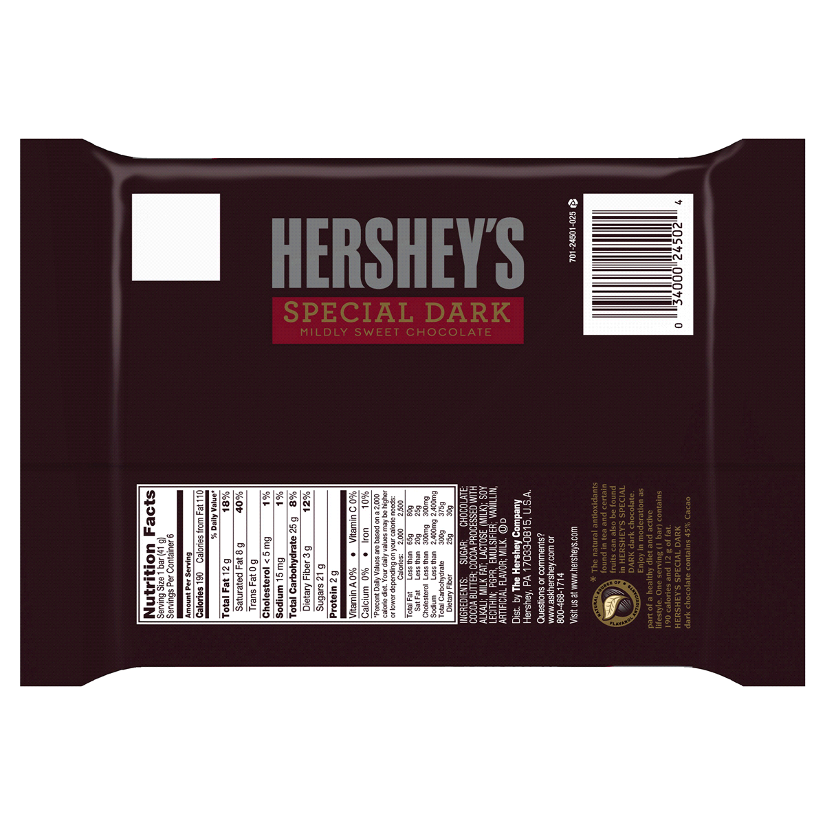 slide 2 of 2, Hershey's SPECIAL DARK Mildly Sweet Chocolate Candy Bars, 1.45 oz (6 Count), 1.45 oz