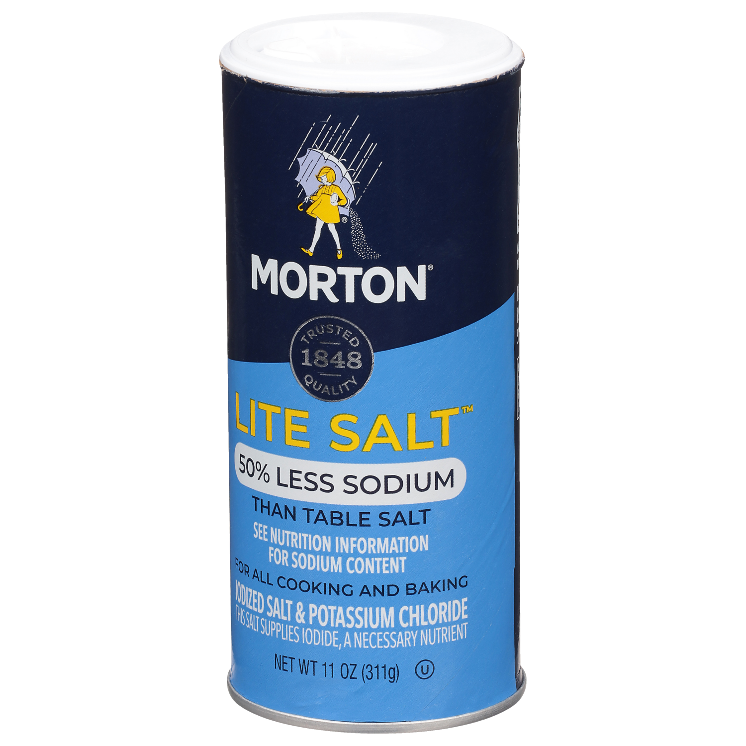 slide 4 of 4, Morton 50% Less Sodium Iodized Salt & Potassium Chloride, 11 oz