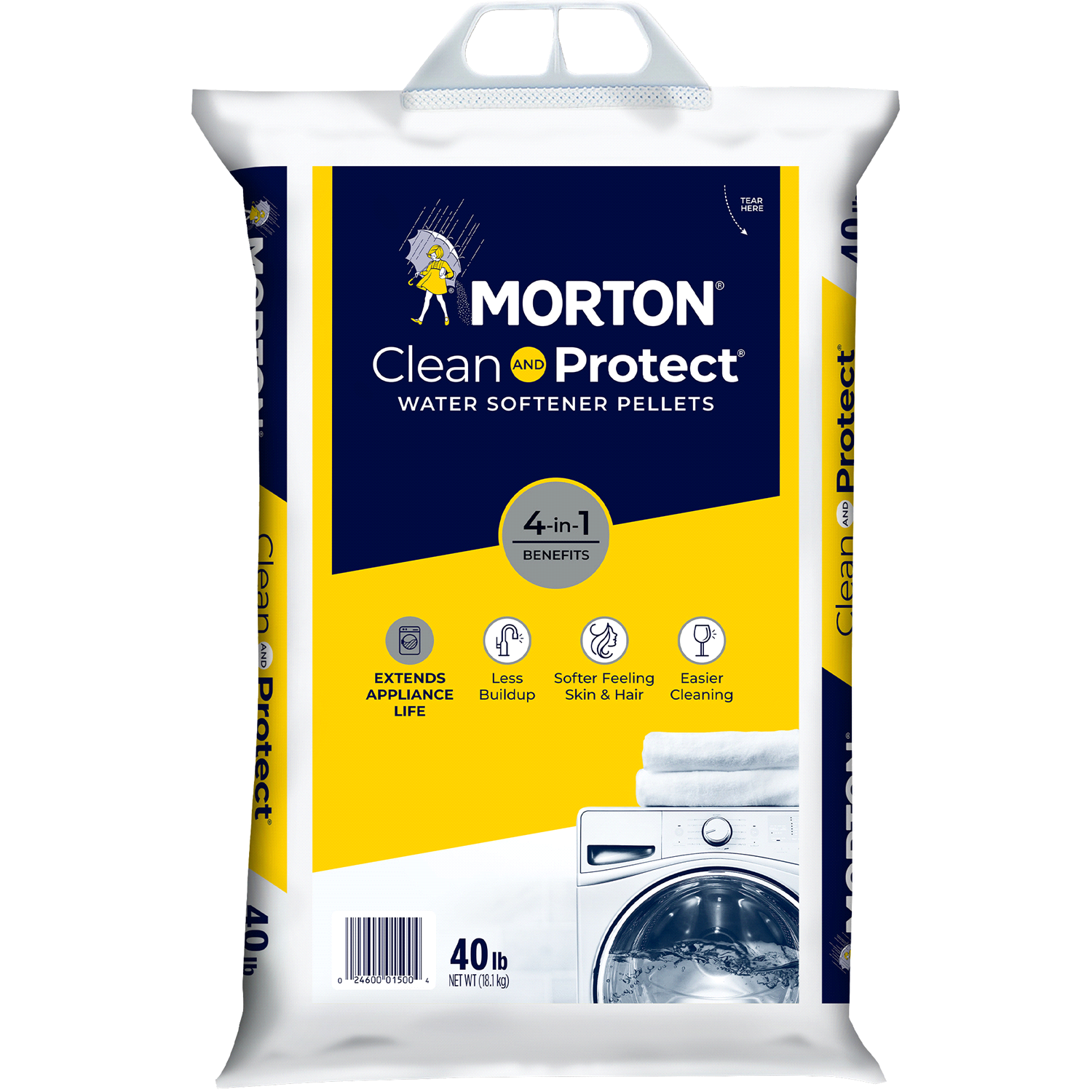 slide 1 of 3, Morton Water Softener Salt prevents buildup, extending the life of pipes & appliances., 40 lb