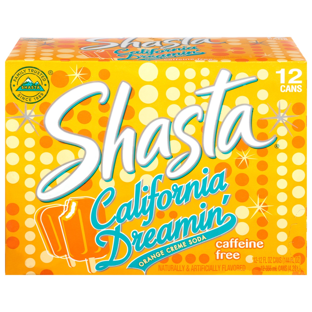 slide 1 of 1, Shasta Caffeine Free California Dreamin' Orange Creme Soda 12 - 12 fl oz Cans, 12 ct