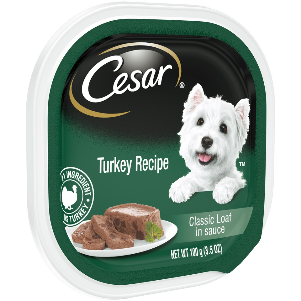slide 2 of 9, Cesar Turkey In Sauce Wet Dog Food, 3.5 oz