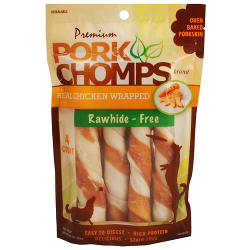 slide 1 of 1, Pork Chomps™ premium real chicken wrapped dog treat, 5.6 oz