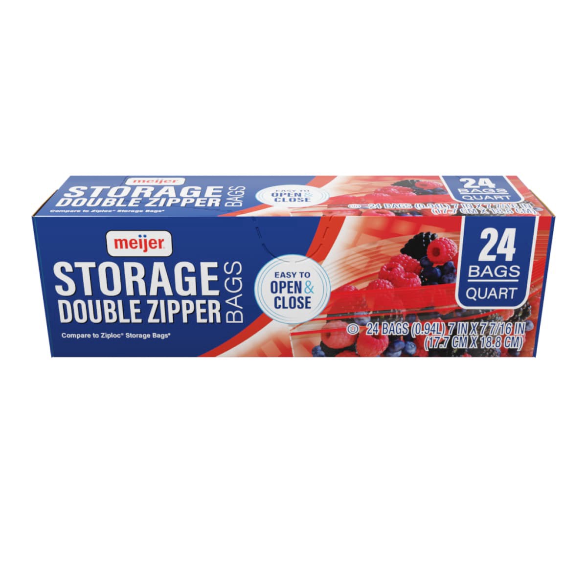 slide 1 of 17, Meijer Reclosable Double Zipper Storage Bags, Quart, 24 ct