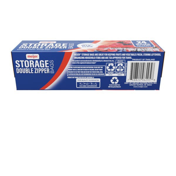 slide 5 of 17, Meijer Reclosable Double Zipper Storage Bags, Quart, 24 ct