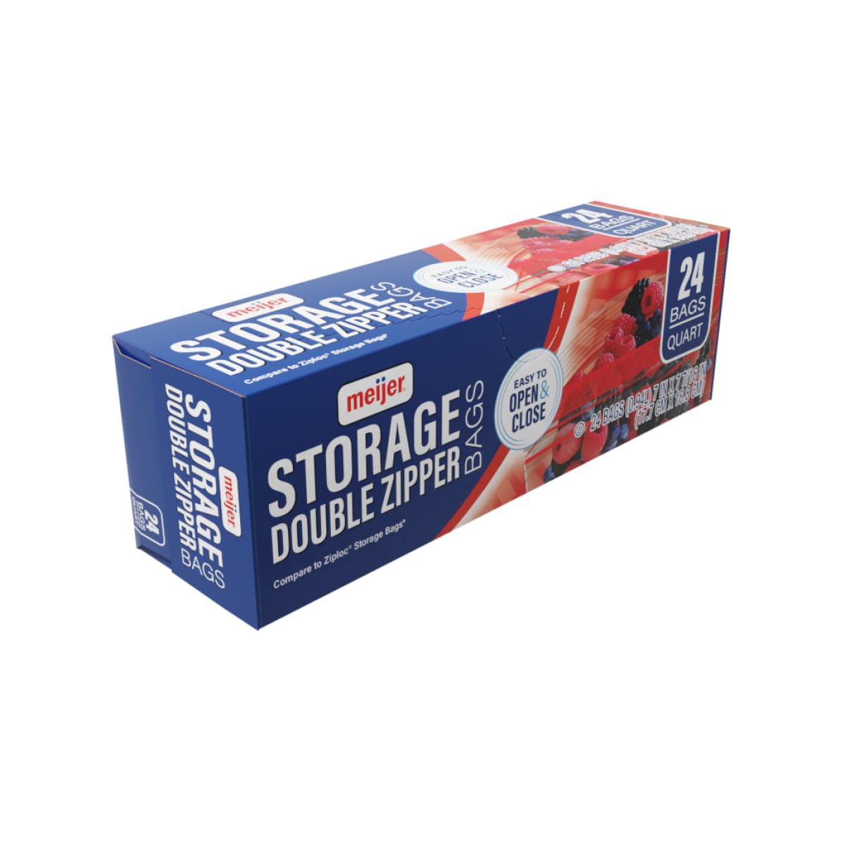 slide 13 of 17, Meijer Reclosable Double Zipper Storage Bags, Quart, 24 ct