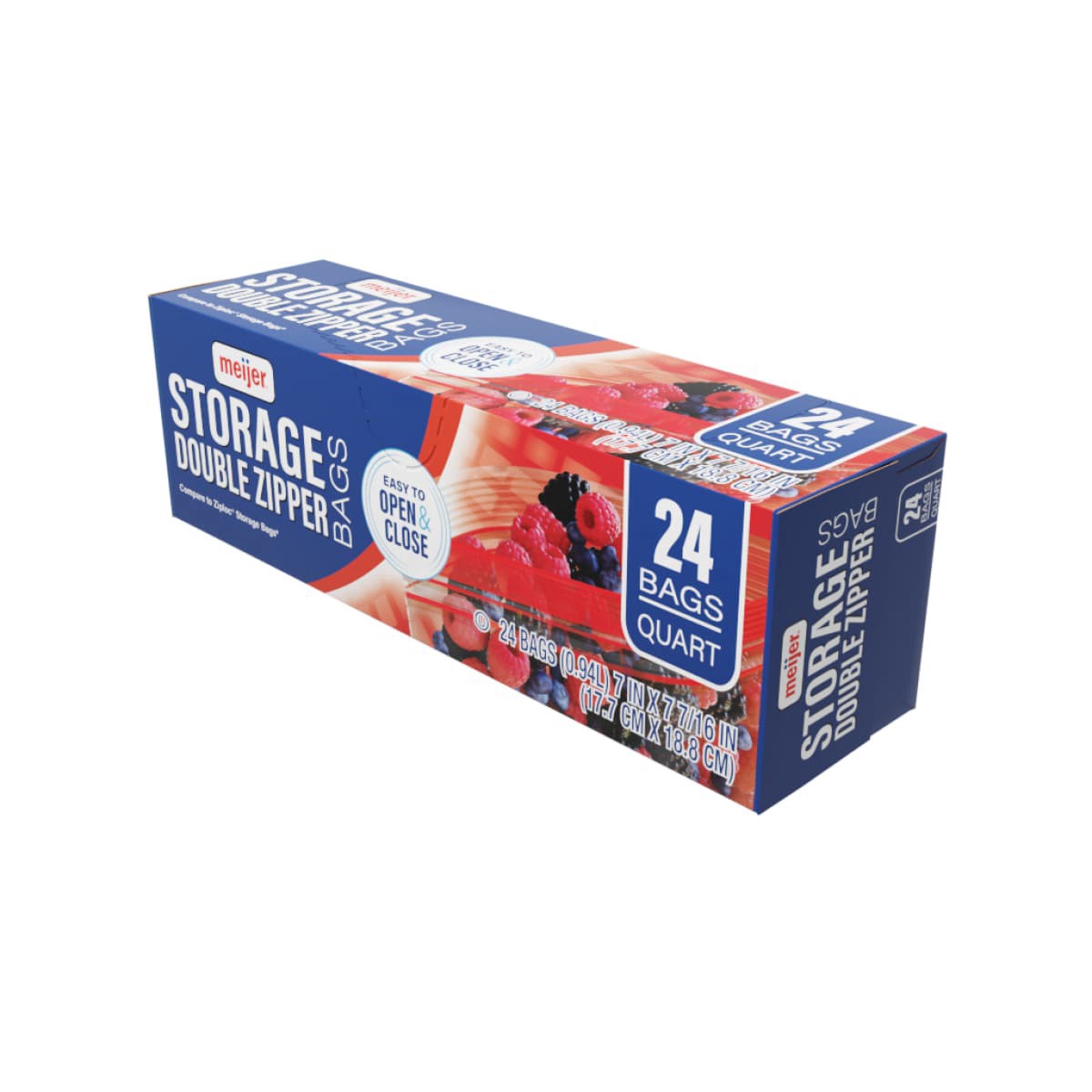 slide 17 of 17, Meijer Reclosable Double Zipper Storage Bags, Quart, 24 ct