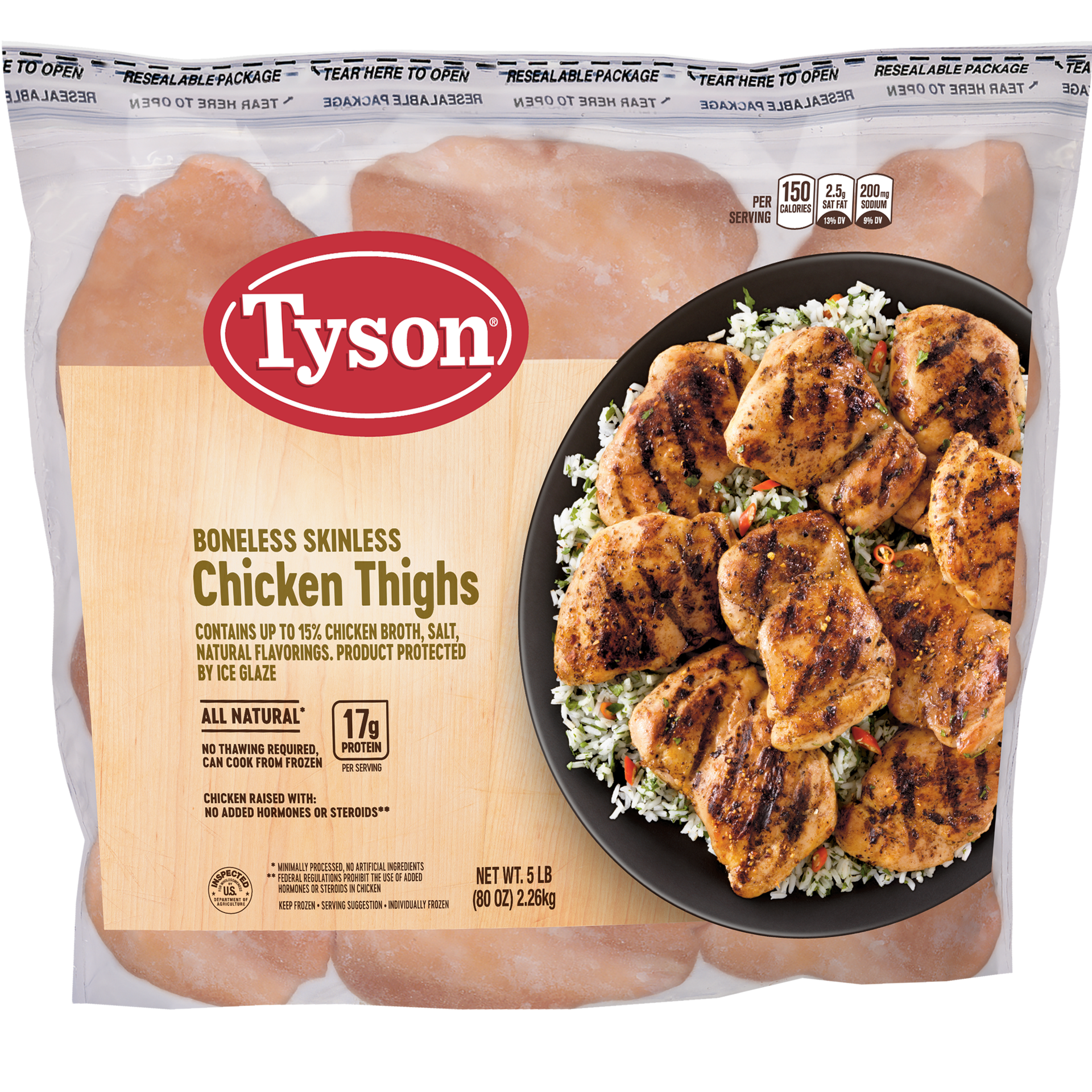 slide 1 of 5, Tyson Chicken Thigh Portions, 5 lb. (Frozen), 2.27 kg