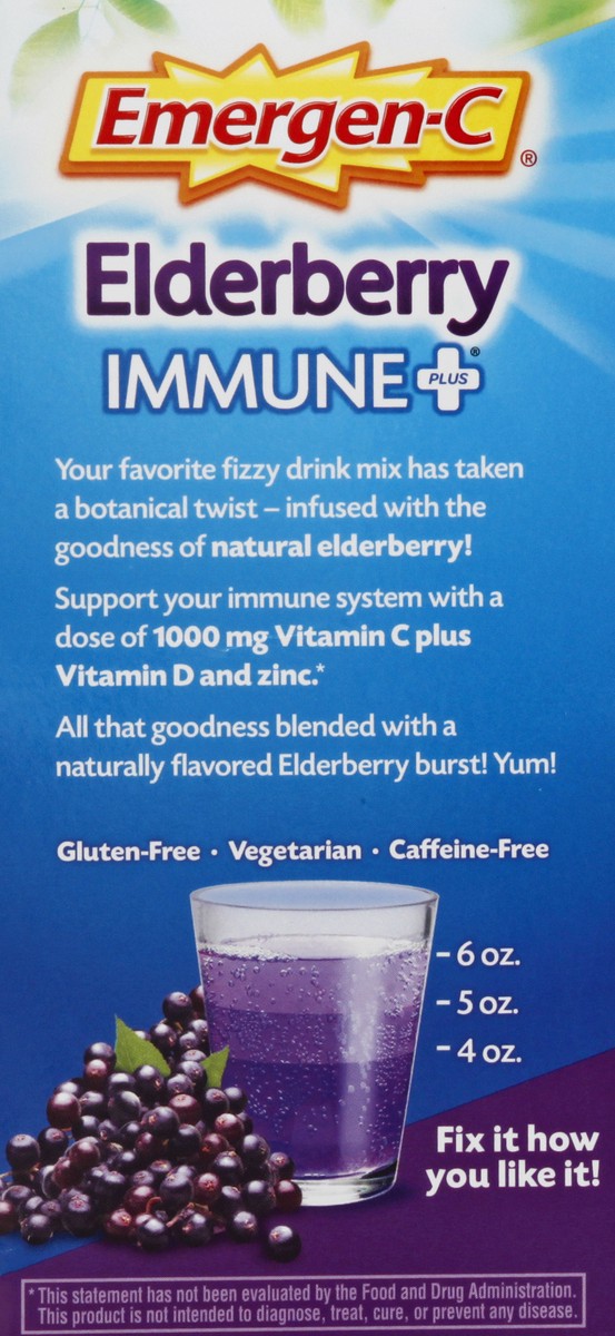 slide 8 of 9, Emergen-C Immune+ Elderberry Fizzy Drink Mix Enhanced Immune Support with Vitamin C 1000 mg, Natural flavors, 18 count, 18 ct