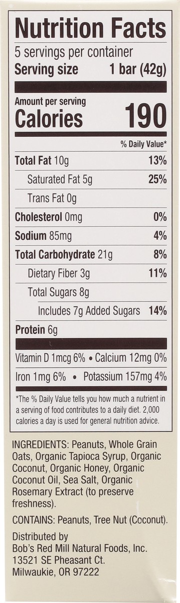 slide 2 of 14, Bob's Red Mill Peanut Butter Coconut & Oats Bob's Bar 5 - 1.48 oz Bars, 5 ct