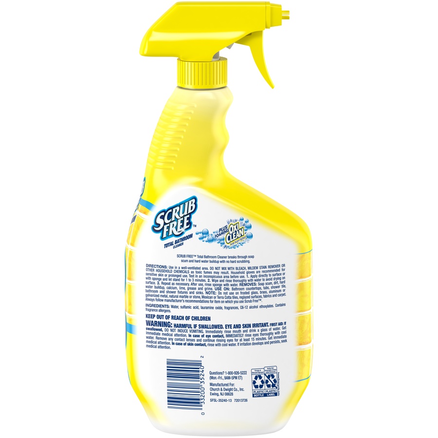 slide 4 of 4, Scrub Free Total Bathroom Cleaner with OxiClean, Lemon Scent, 32 fl oz, 1 qt