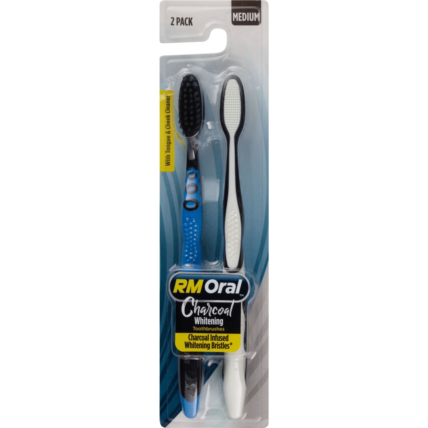 slide 1 of 1, RM Oral Medium Charcoal Whitening Toothbrush, 2-Pack, 1 ct