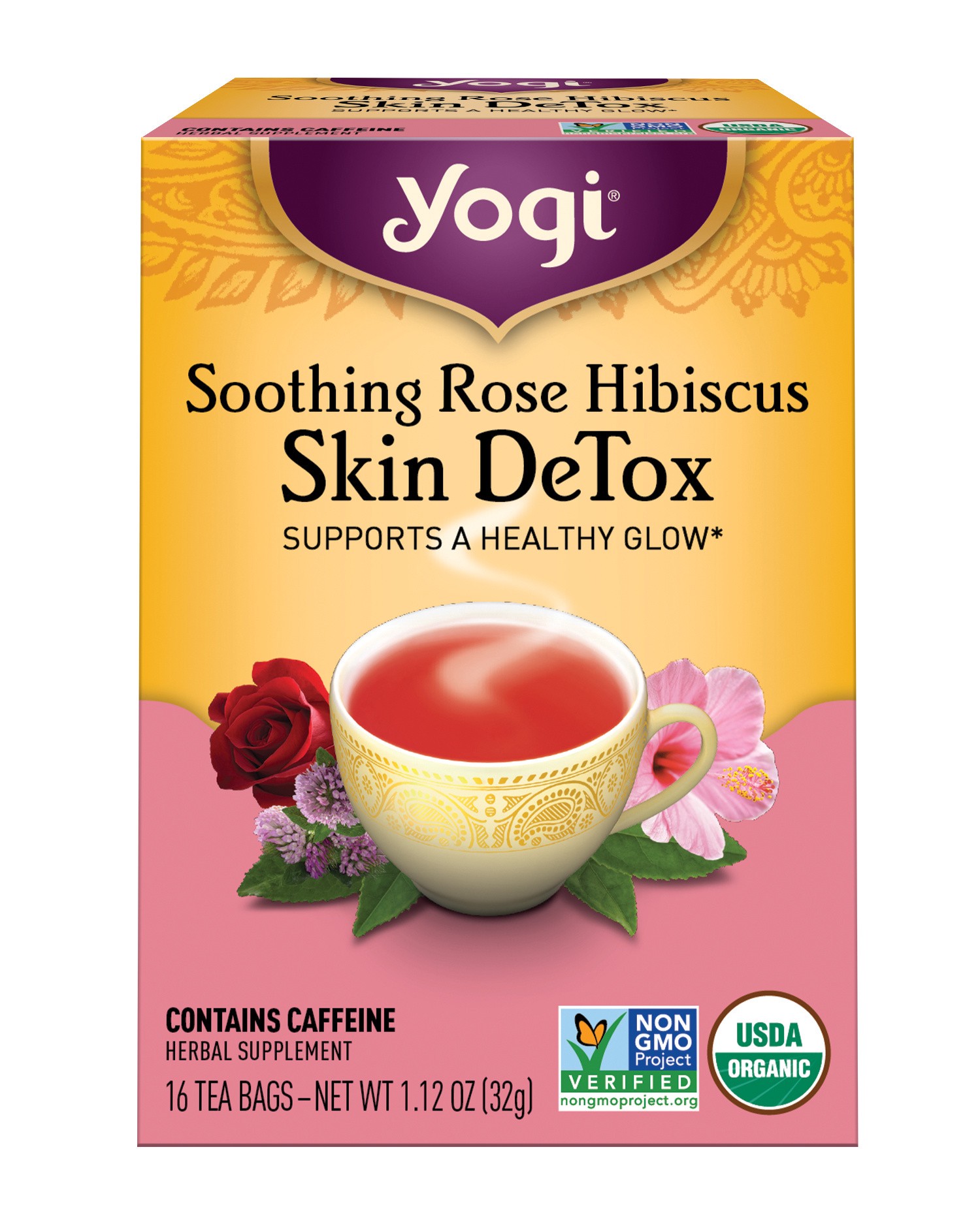 slide 2 of 5, Yogi Tea Soothing Rose Hibiscus Skin DeTox, Organic Green Tea, Wellness Tea Bags, 16 Count, 16 ct