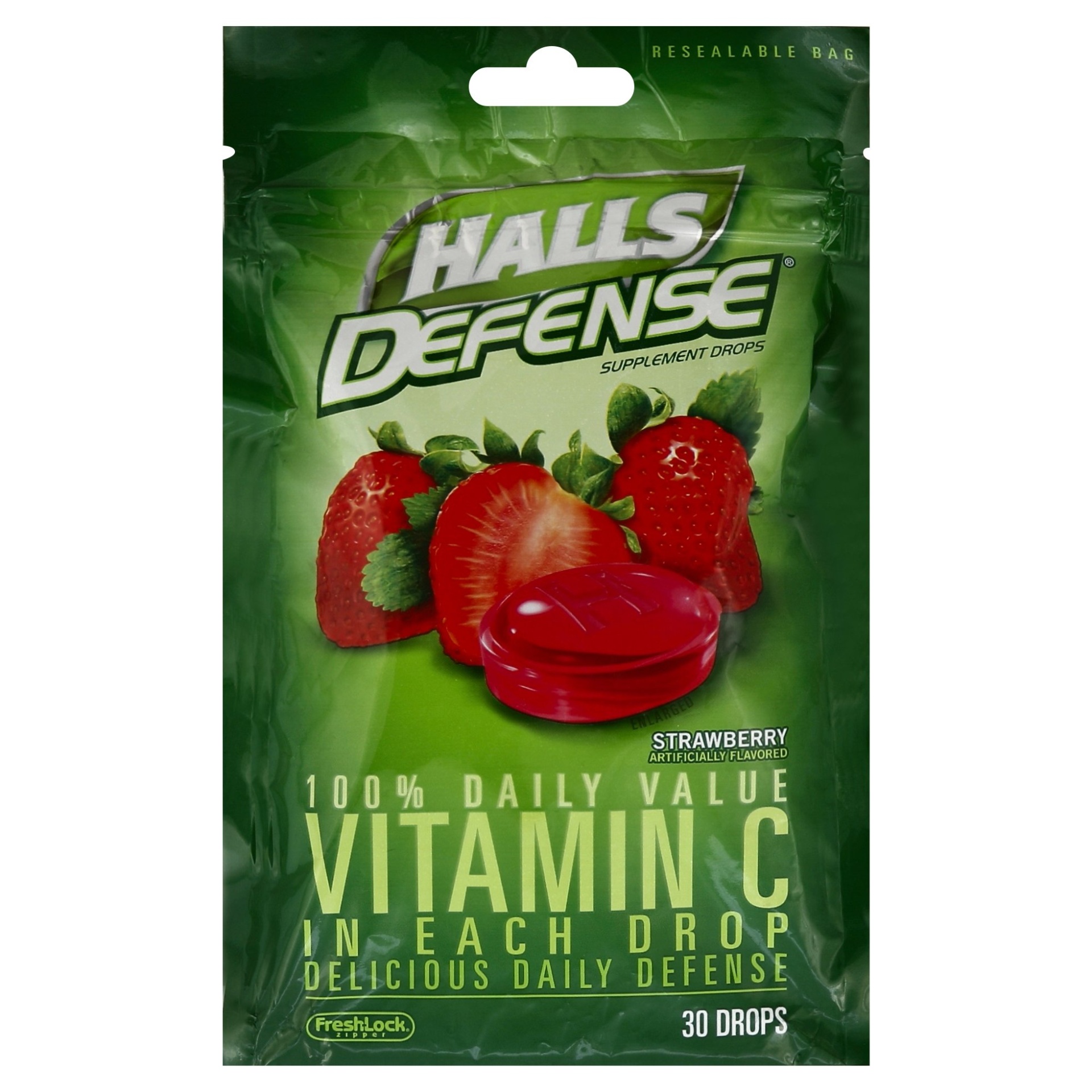 slide 1 of 6, Halls Defense Strawberry Vitamin C Supplement Drops, 30 ct
