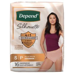 Depend Silhouette Adult Incontinence & Postpartum Bladder Leak Underwear for Women, Maximum Absorbency, Small, Pink, 16 Count