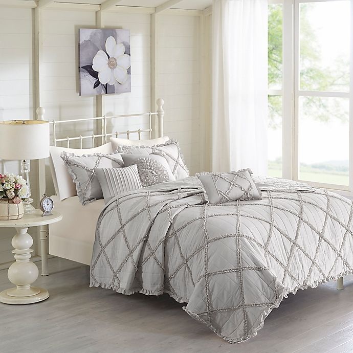 slide 1 of 5, Madison Park Rosie King/California King Coverlet Set - Grey, 6 ct