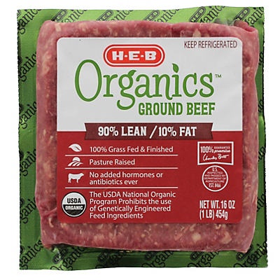 slide 1 of 1, H-E-B Organics 90/10 Ground Beef, 16 oz