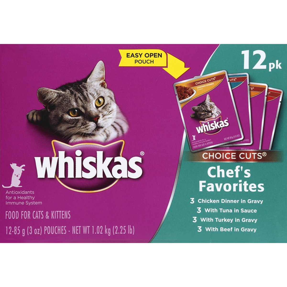 slide 1 of 1, Whiskas Food For Cats & Kittens, Chef's Favorite, 12 Pack, 36 oz