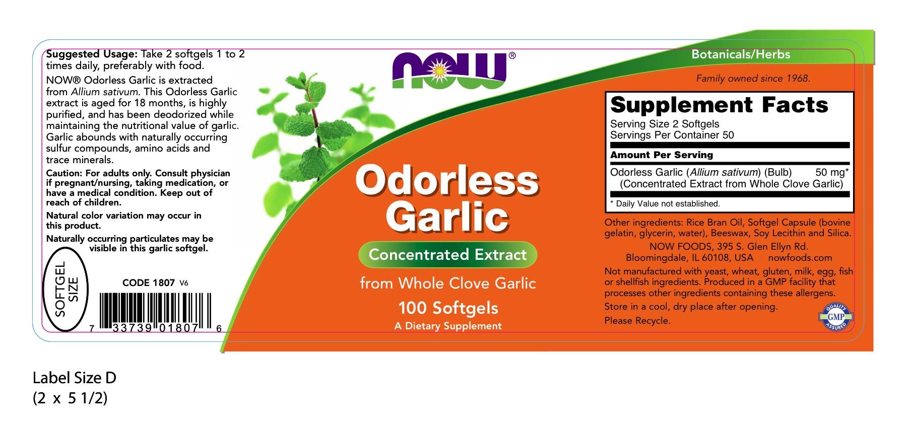 slide 2 of 2, NOW Odorless Garlic - 100 Softgels, 100 ct