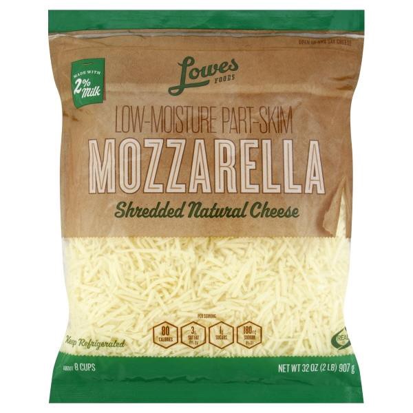 slide 1 of 1, Lowes Foods Shredded Mozzarella Cheese, 32 oz