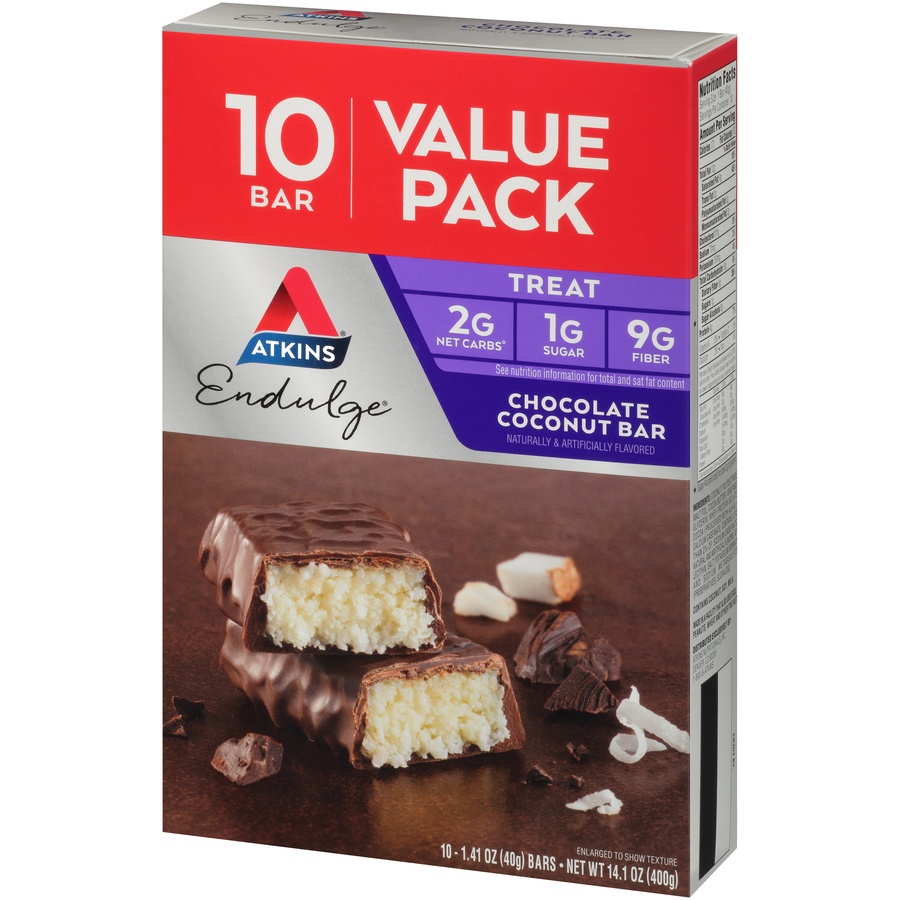 slide 3 of 8, Atkins Endulge Chocolate Coconut Bars, 10 ct; 1.4 oz
