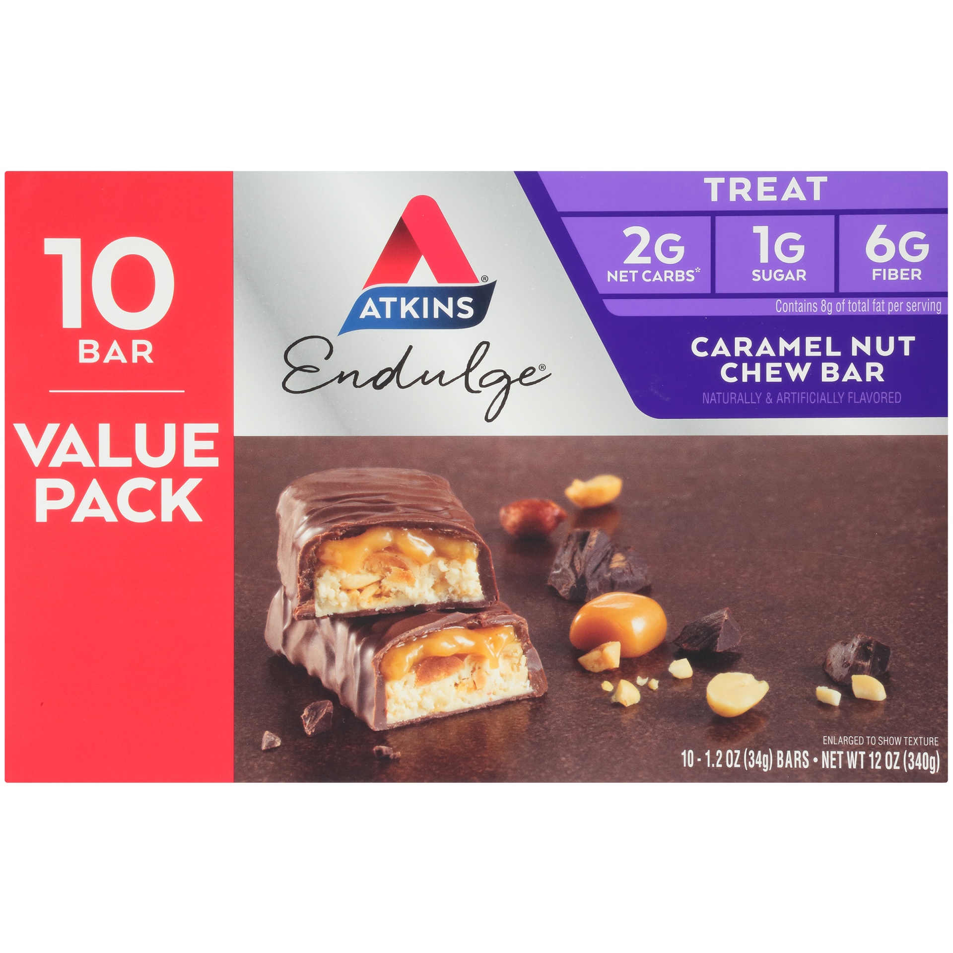 slide 3 of 8, Atkins Endulge Caramel Nut Chew Bars, 10 ct