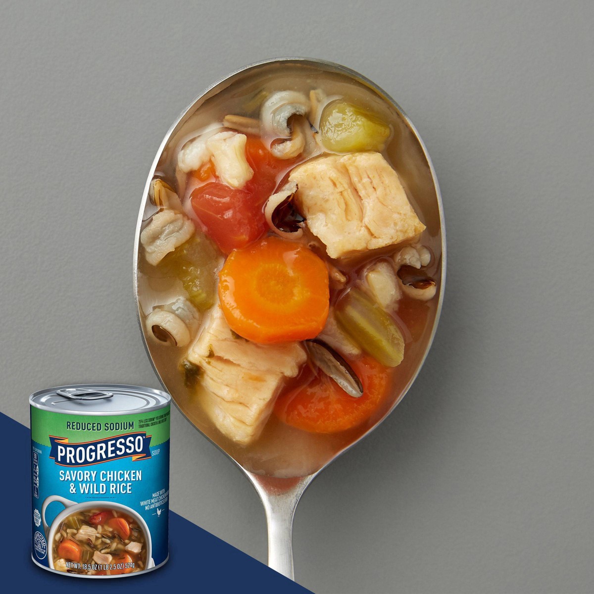 slide 78 of 114, Progresso Reduced Sodium, Savory Chicken & Wild Rice Soup, 19 oz., 18.5 oz