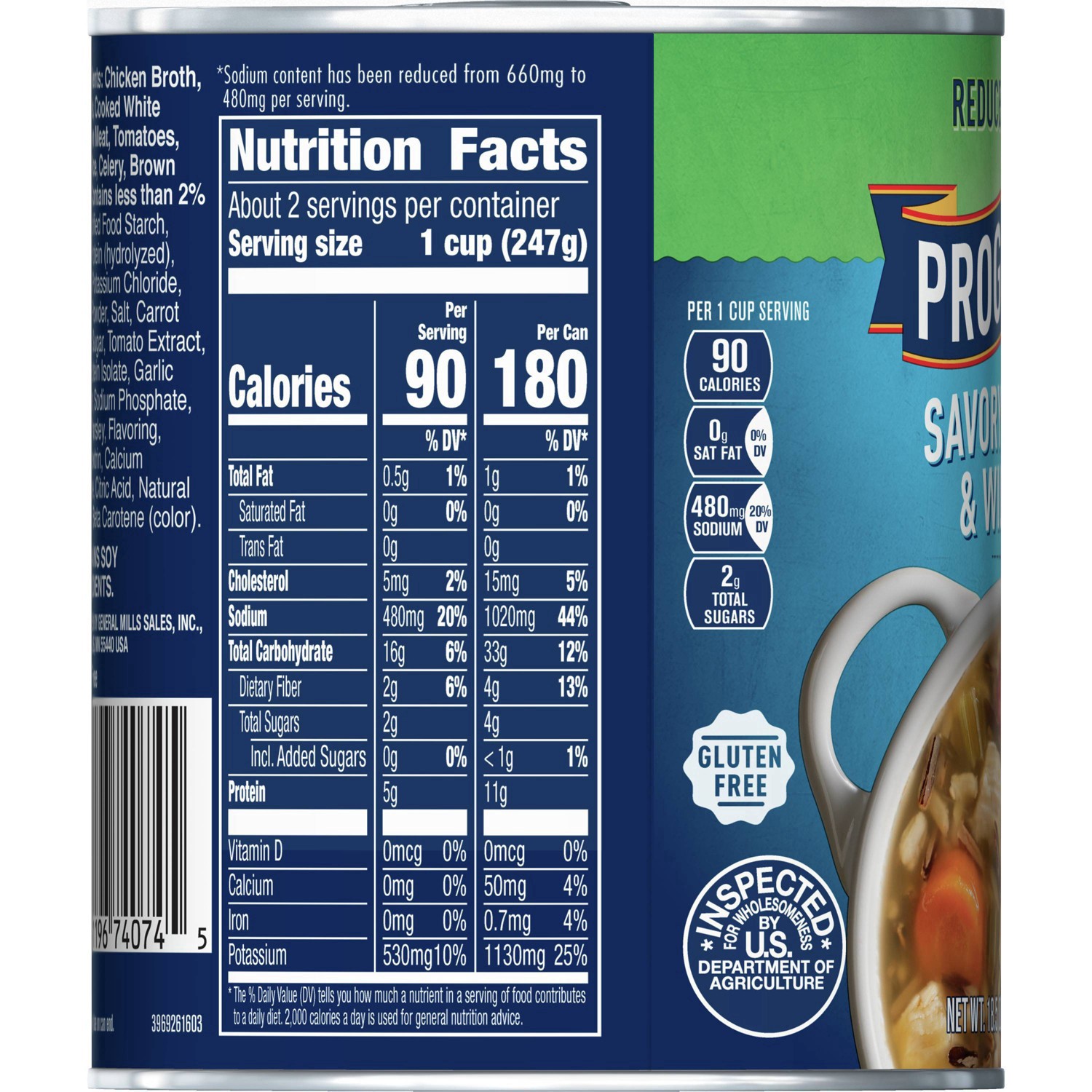 slide 28 of 114, Progresso Reduced Sodium, Savory Chicken & Wild Rice Soup, 19 oz., 18.5 oz